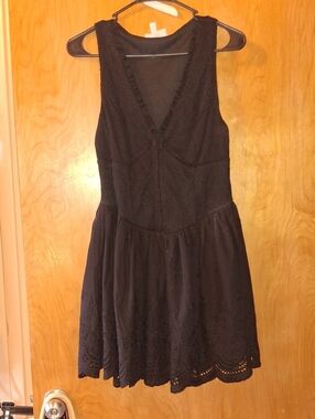 NanaMacs Black Sleeveless Mini Dress with Eyelet Hem